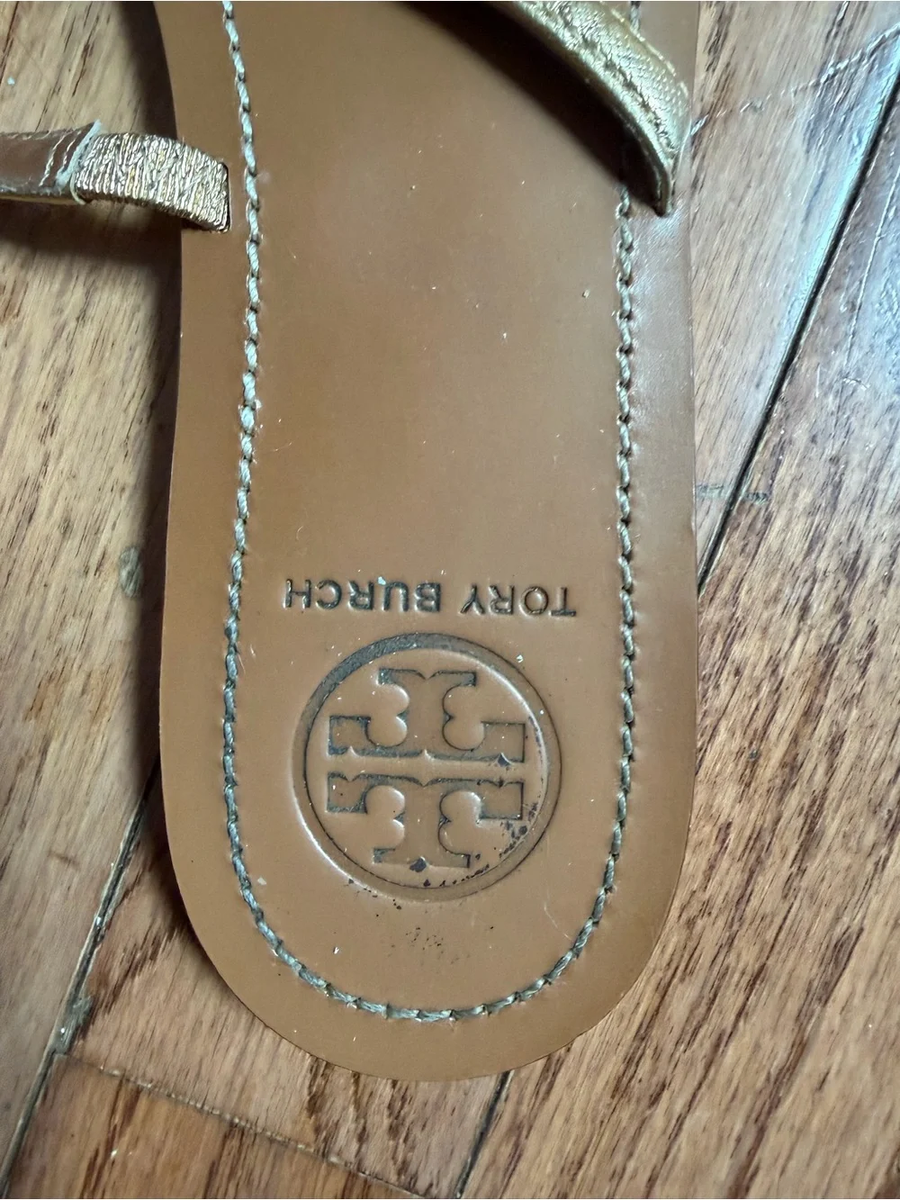 Tory Burch Metallic Gold Leather Miller Thong Sandal